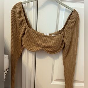Long Sleeve knit crop top brown/nude
